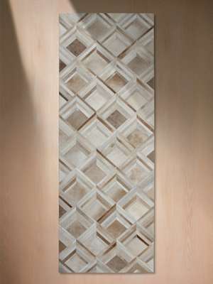 Dune Hide & Wool Geometric Rug - Beige