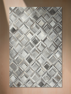 Ashen Hide & Wool Geometric Rug - Grey
