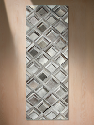 Ashen Hide & Wool Geometric Rug - Grey