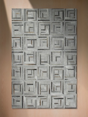 Cove Hide & Wool Geometric Rug - Grey
