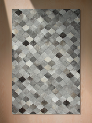Onyx Hide & Wool Geometric Rug - Grey