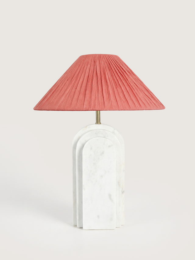 Charlotte Raffia Lampshade with Geometric Marble Base
