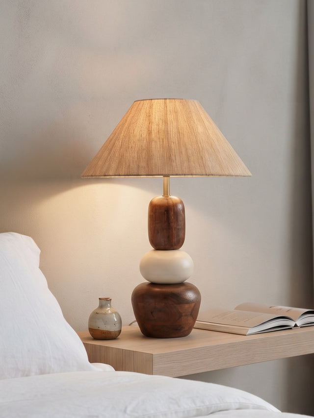 Olivia Raw Silk Lampshade with Mini Pebble Base
