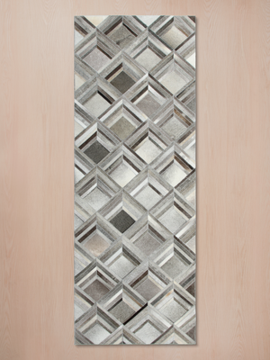 Ashen Hide & Wool Geometric Rug - Grey