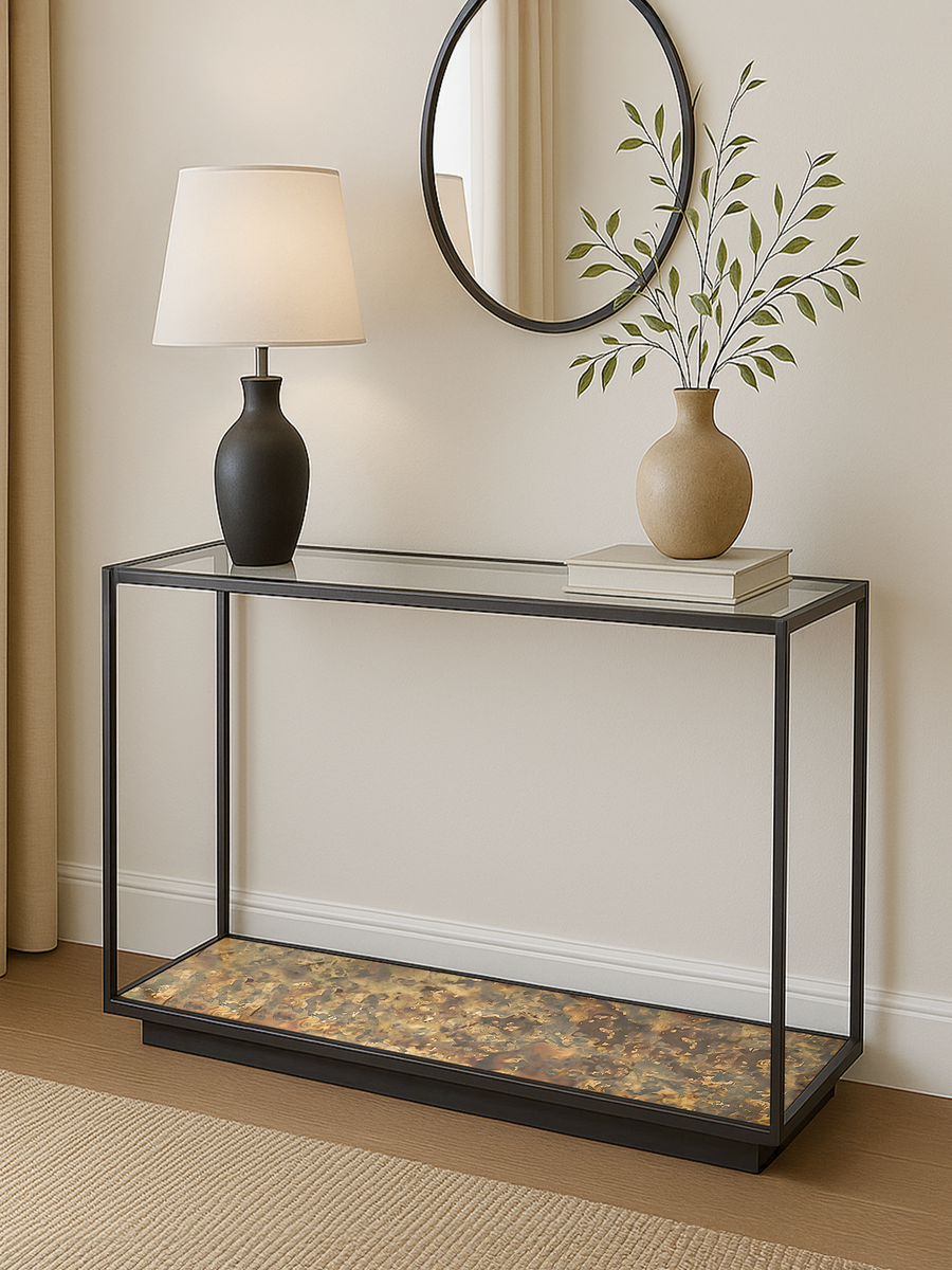 Nova Iron Console Table with Glass Top