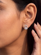 Isadora Lab Diamond Teardrop Halo Studs - Sterling Silver