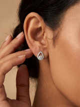 Isadora Lab Diamond Teardrop Halo Studs - Sterling Silver