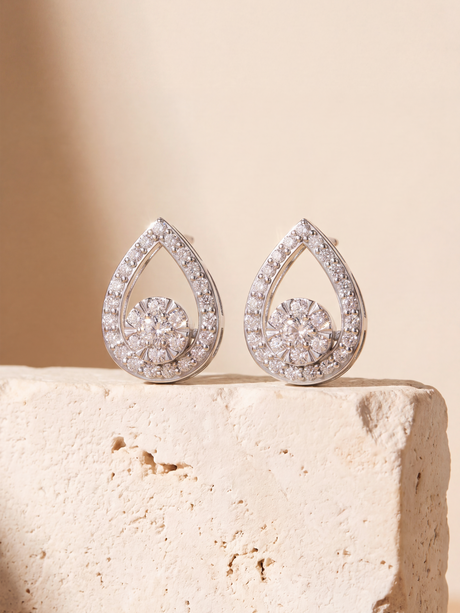 Isadora Lab Diamond Teardrop Halo Studs - Sterling Silver