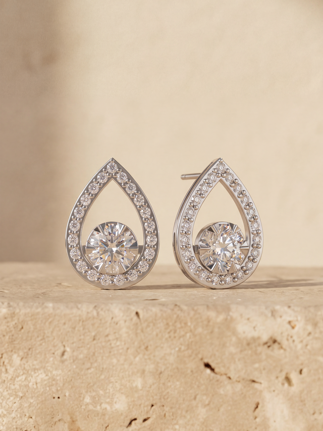 Isadora Lab Diamond Teardrop Halo Studs - Sterling Silver