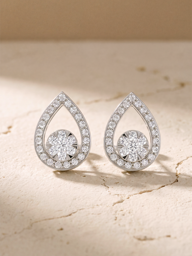 Isadora Lab Diamond Teardrop Halo Studs - Sterling Silver