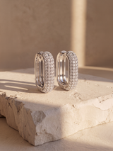 Crest Lab Diamond Rectangle Hoop Earrings - Sterling Silver