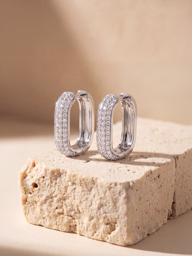 Crest Lab Diamond Rectangle Hoop Earrings - Sterling Silver