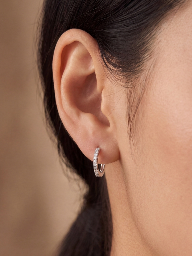 Halo Lab Diamond Hoop Earrings - Sterling Silver