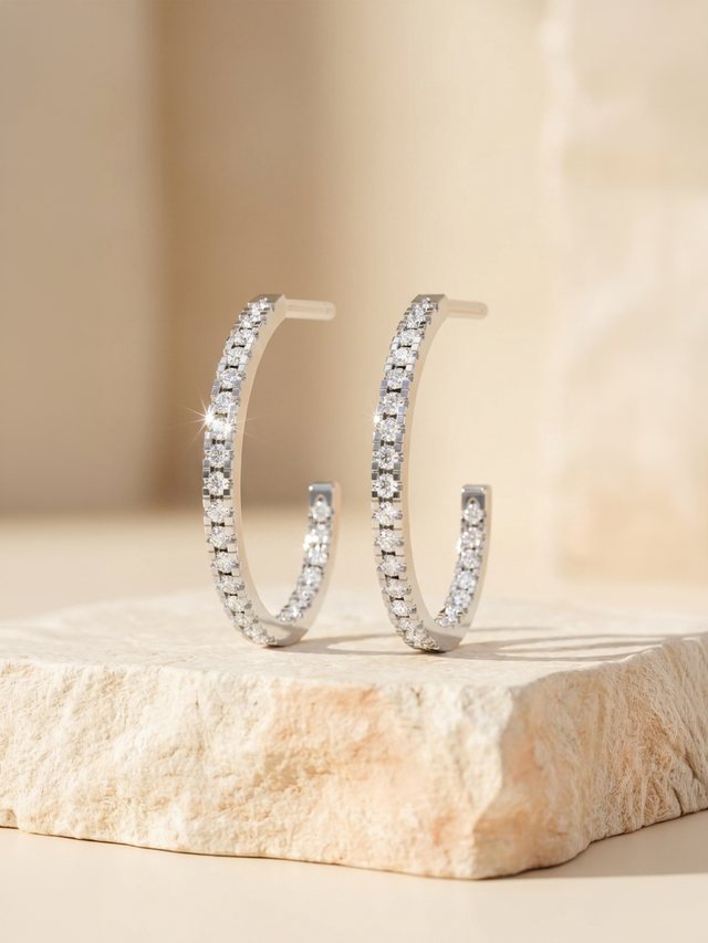 Halo Lab Diamond Hoop Earrings - Sterling Silver