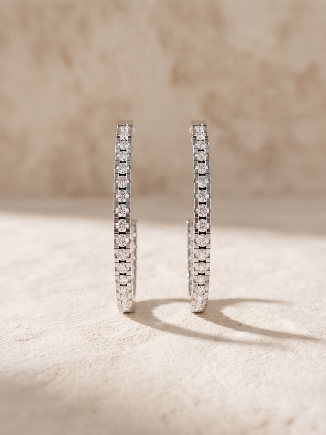 Halo Lab Diamond Hoop Earrings - Sterling Silver