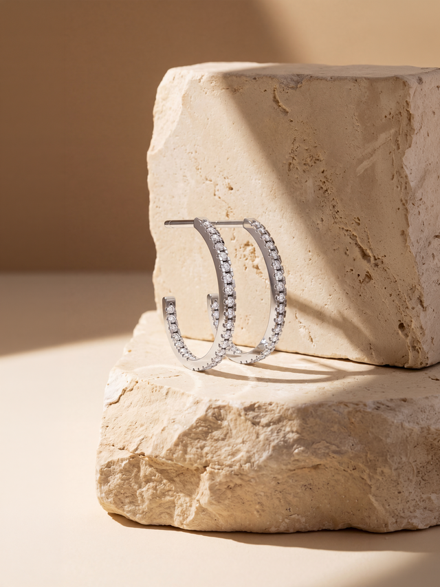 Halo Lab Diamond Hoop Earrings - Sterling Silver