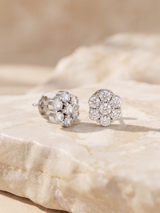 Fleur Lab Diamond Flower Cluster Studs - Sterling Silver