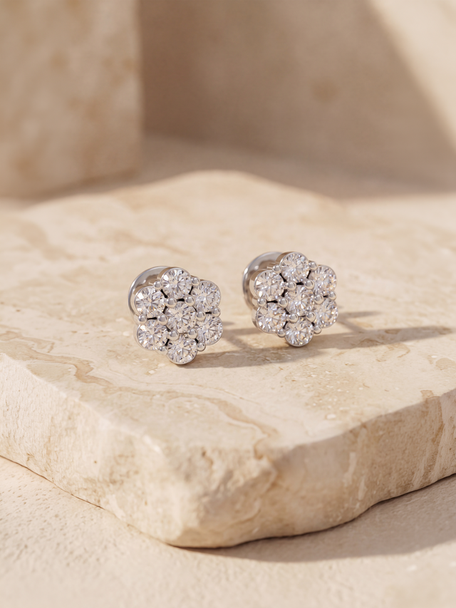 Fleur Lab Diamond Flower Cluster Studs - Sterling Silver