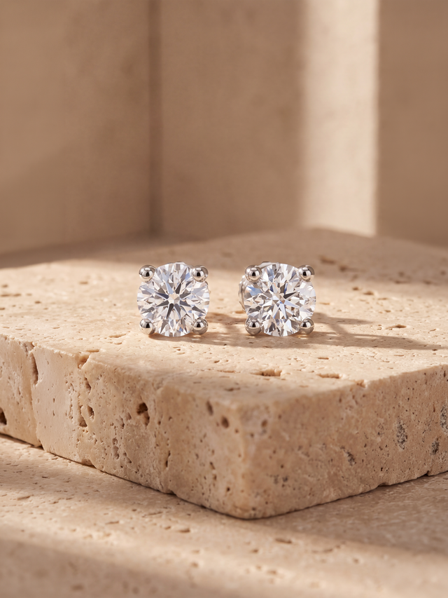 Nova Lab Diamond Round Solitaire Studs - Sterling Silver