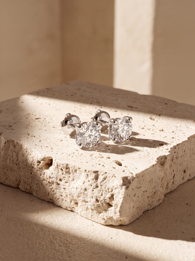 Nova Lab Diamond Round Solitaire Studs - Sterling Silver