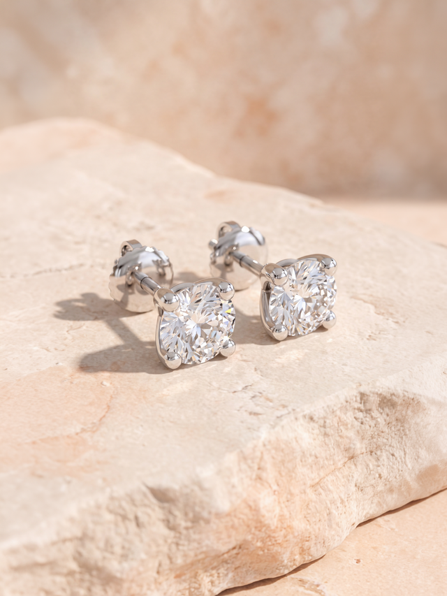 Nova Lab Diamond Round Solitaire Studs - Sterling Silver