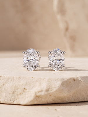 Nova Lab Diamond Oval Solitaire Studs - Sterling Silver