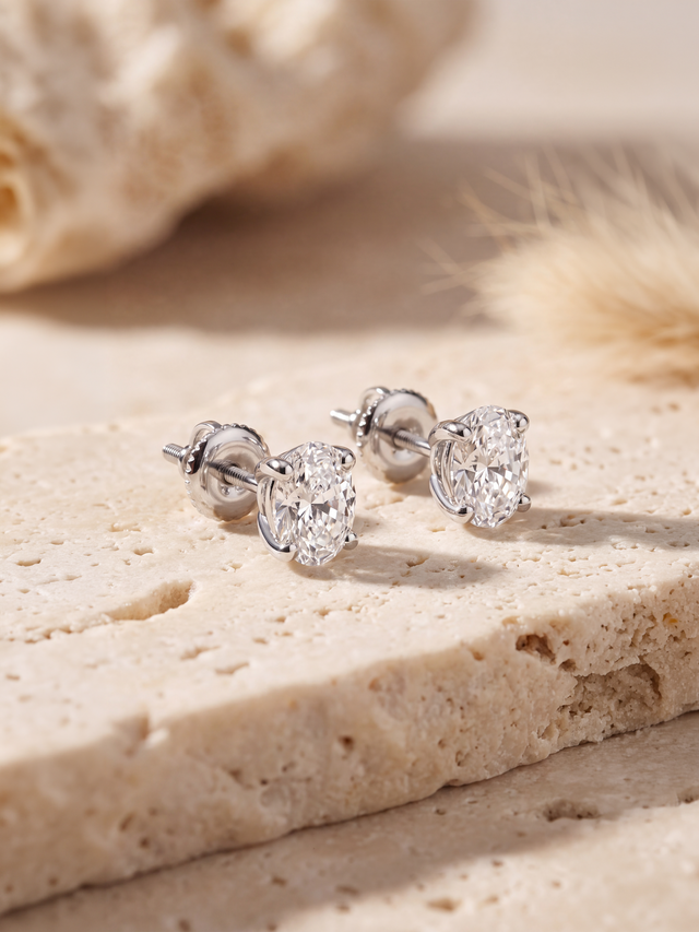 Nova Lab Diamond Oval Solitaire Studs - Sterling Silver