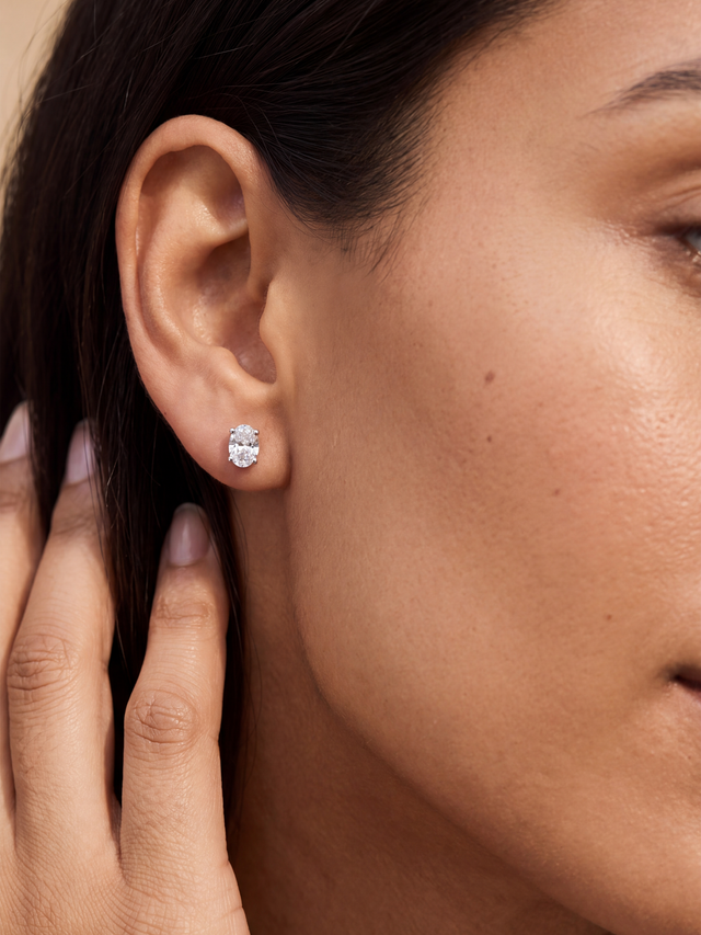 Nova Lab Diamond Oval Solitaire Studs - Sterling Silver