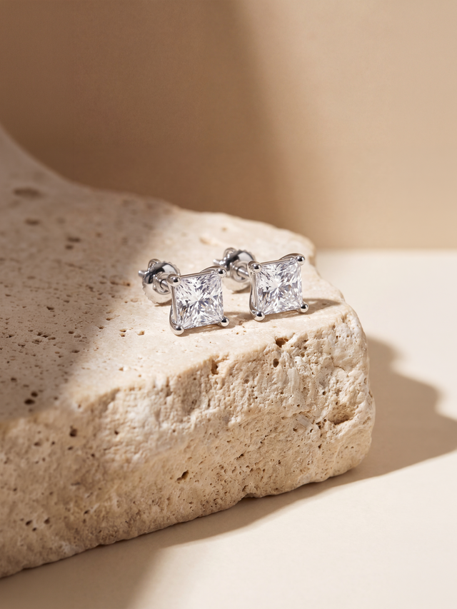 Reina Lab Diamond Princess Cut Studs - Sterling Silver