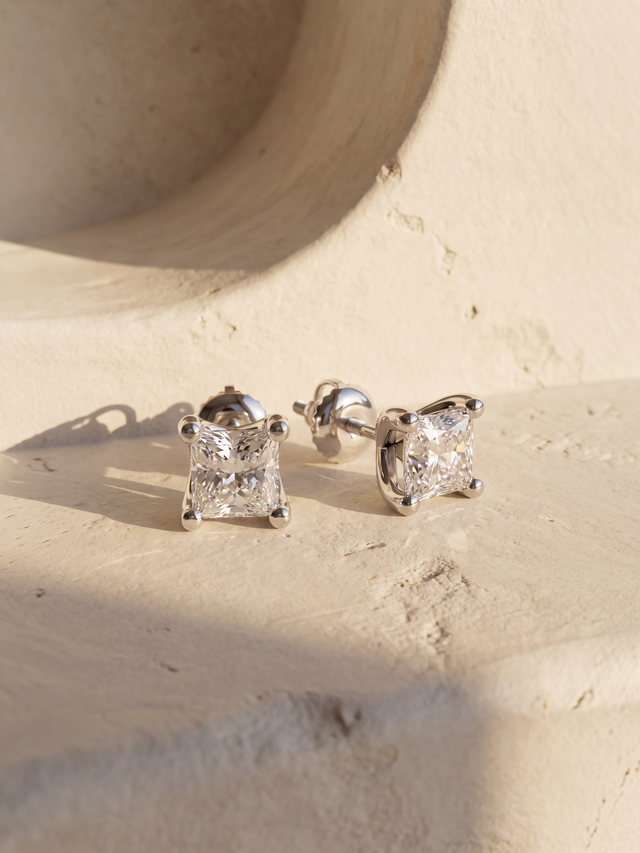 Reina Lab Diamond Princess Cut Studs - Sterling Silver