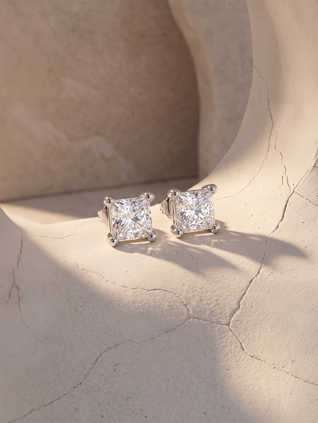 Reina Lab Diamond Princess Cut Studs - Sterling Silver