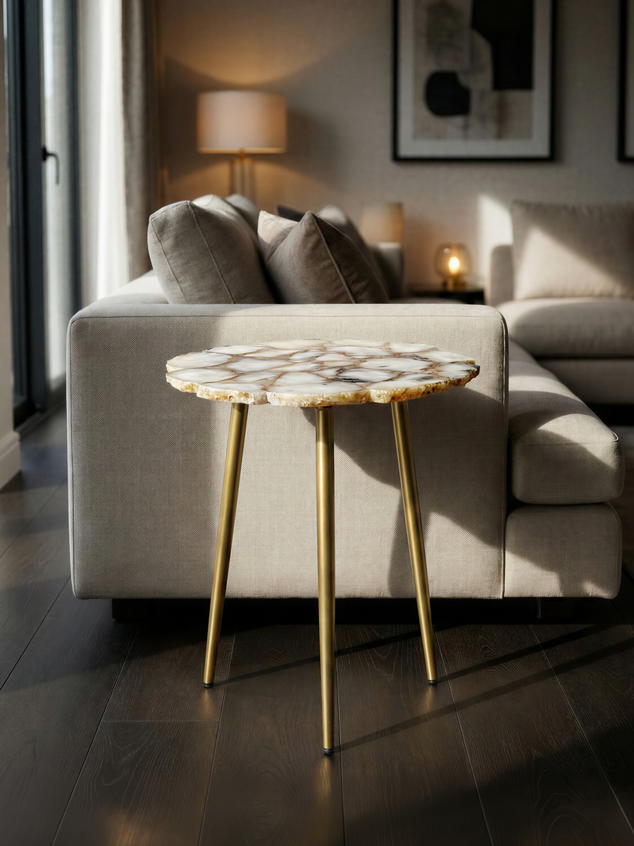 Damon Agate Side Table - Pearl