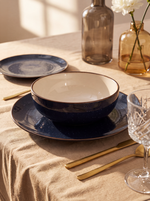 Linden Navy Stoneware Serving Bowls - Set of 2