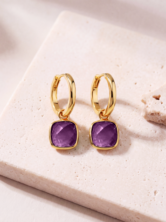 Chand African Amethyst Hoop Earrings - 18k Gold Vermeil
