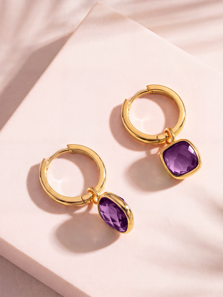 Chand African Amethyst Hoop Earrings - 18k Gold Vermeil