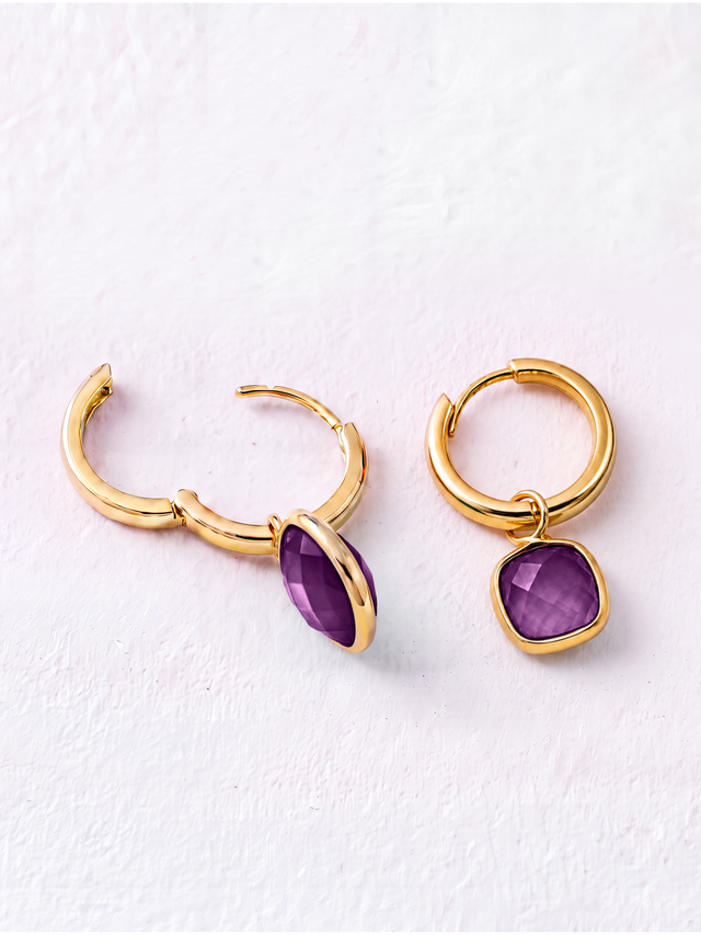 Chand African Amethyst Hoop Earrings - 18k Gold Vermeil
