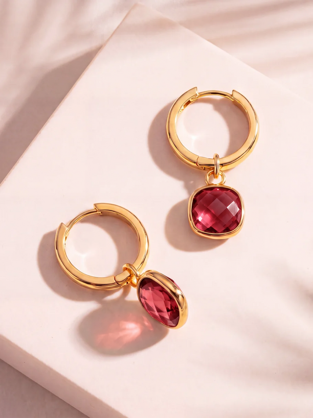 Chand Garnet Hoop Earrings - 18k Gold Vermeil