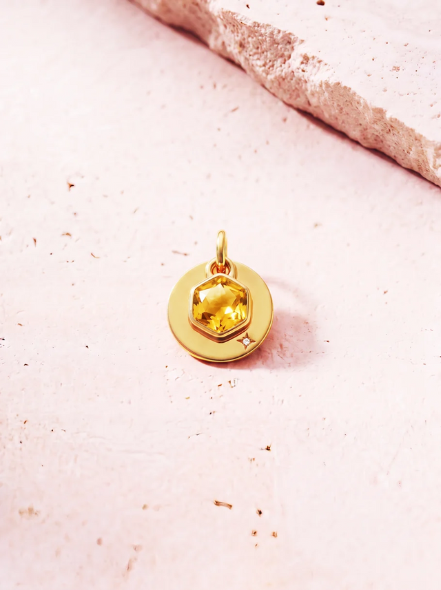 Zeno Citrine Hexagon Charm Pendant - 18k Gold Vermeil