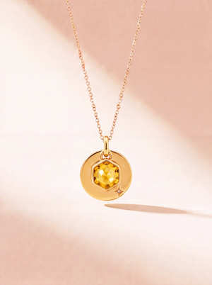Zeno Citrine Hexagon Charm Pendant - 18k Gold Vermeil