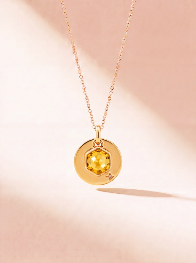 Zeno Citrine Hexagon Charm Pendant - 18k Gold Vermeil