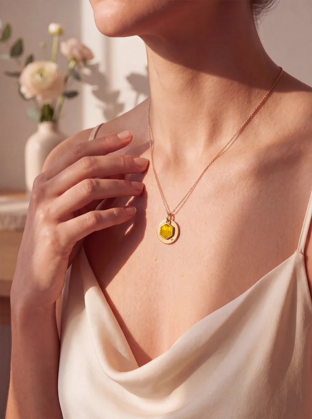 Zeno Citrine Hexagon Charm Pendant - 18k Gold Vermeil