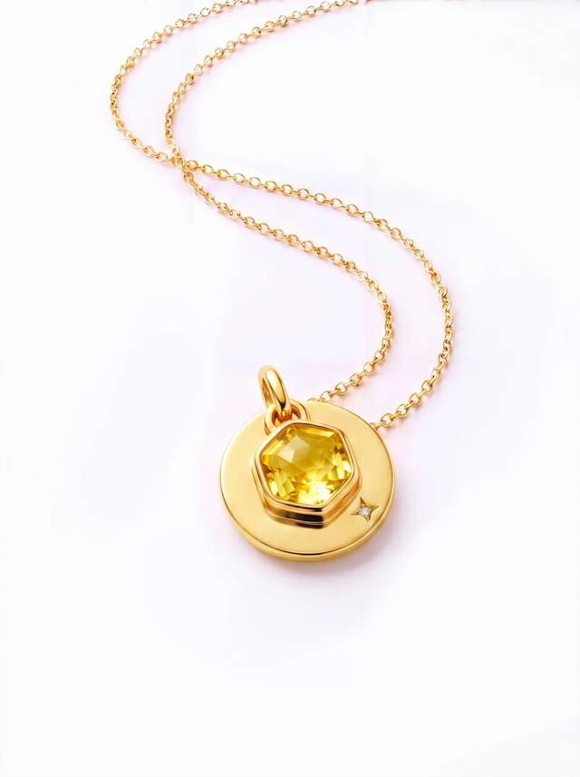 Zeno Citrine Hexagon Charm Pendant - 18k Gold Vermeil