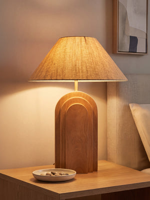 Olivia Raw Silk Lampshade with Geometric Mango Wood Base
