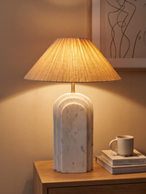 Nicola Raffia Lampshade with Geometric Marble Base