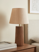 Brian Silk Lampshade with Fluted Mango Wood Base