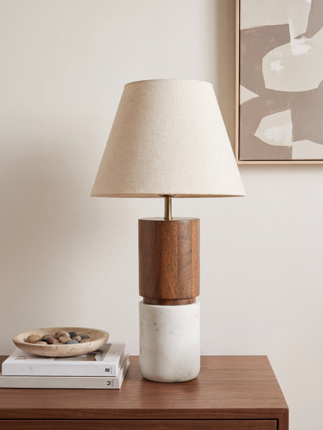 Kado Mango Wood & Marble Lamp Base - Cylinderical