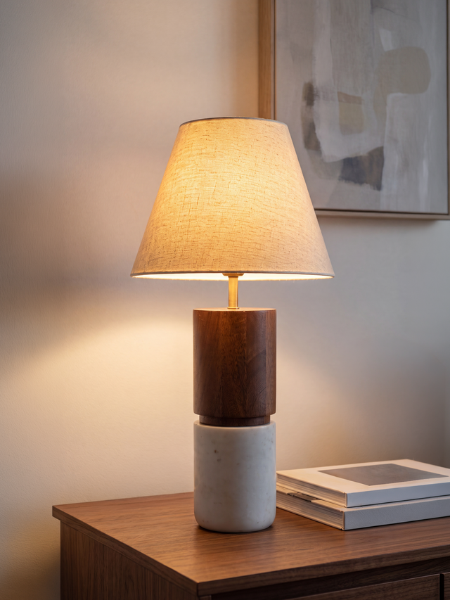 Kado Mango Wood & Marble Lamp Base - Cylinderical