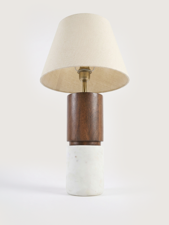 Kado Mango Wood & Marble Lamp Base - Cylinderical