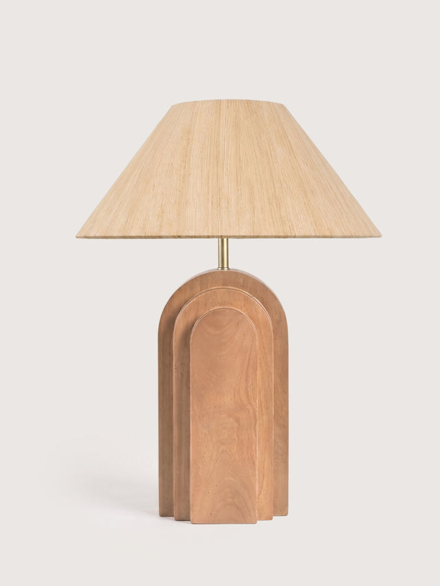 Olivia Raw Silk Lampshade with Geometric Mango Wood Base