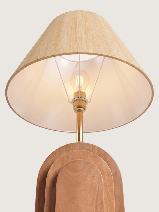 Olivia Raw Silk Lampshade with Geometric Mango Wood Base